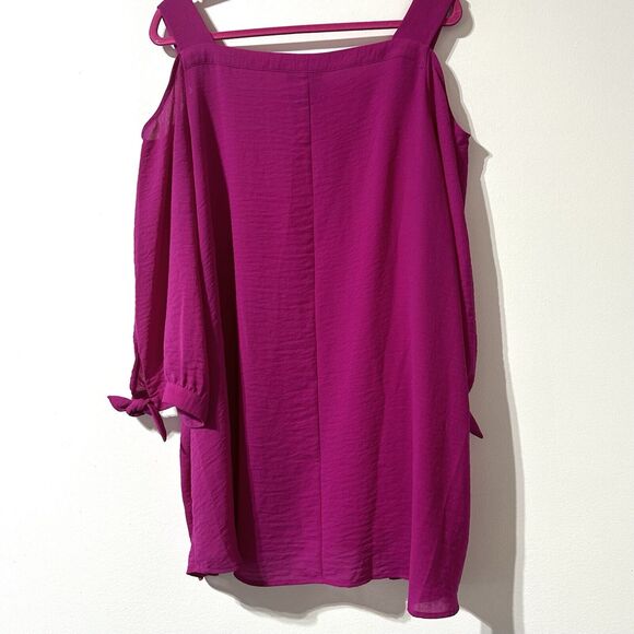 Catherines Blouse Cold Shoulder Size 3X 26 28W Pink Square Neck Tie Sleeve - Picture 7 of 7